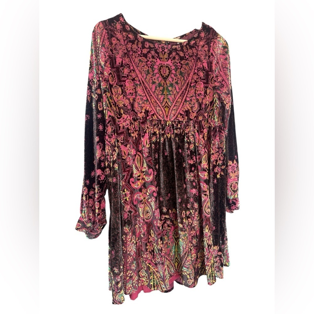Free People Mirror Mirror Velvet Mini Dress in Wine Combo - Picture 7 of 14